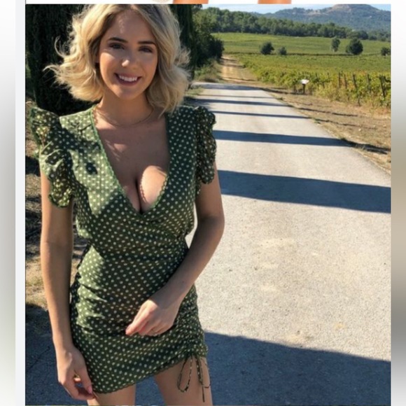 Tularosa Huntington olive Green polka dot Mini Dress with Flutter Sleeves - Picture 11 of 15